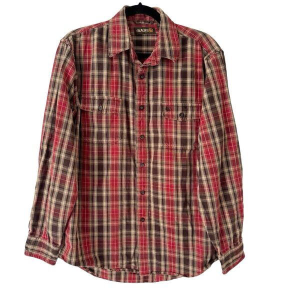 Bass Other - Bass Outdoors Brown Plaid Button Front Casual Shirt Men’s Size Medium Fishing